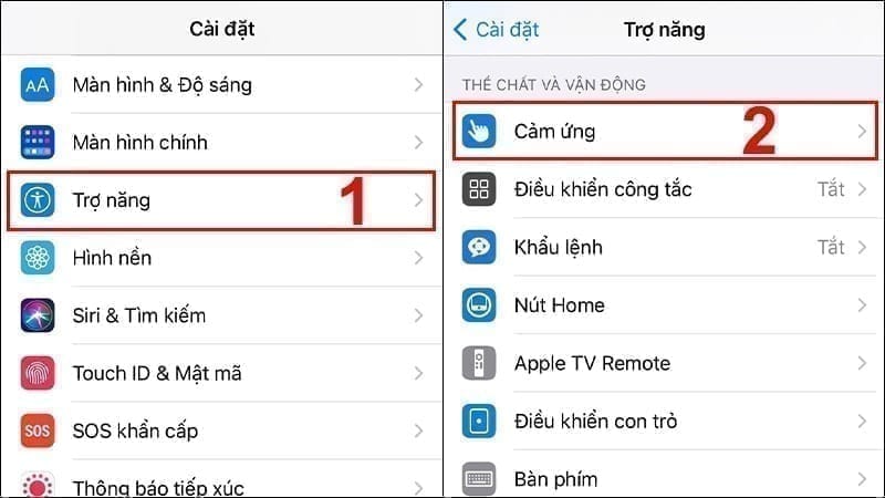 Vào cài đặt Cảm ứng trên iPhone