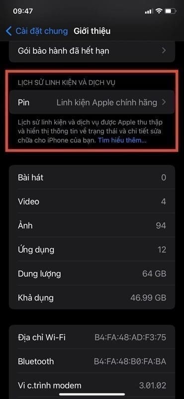 Cách kiểm tra linh kiện đã thay trên iPhone