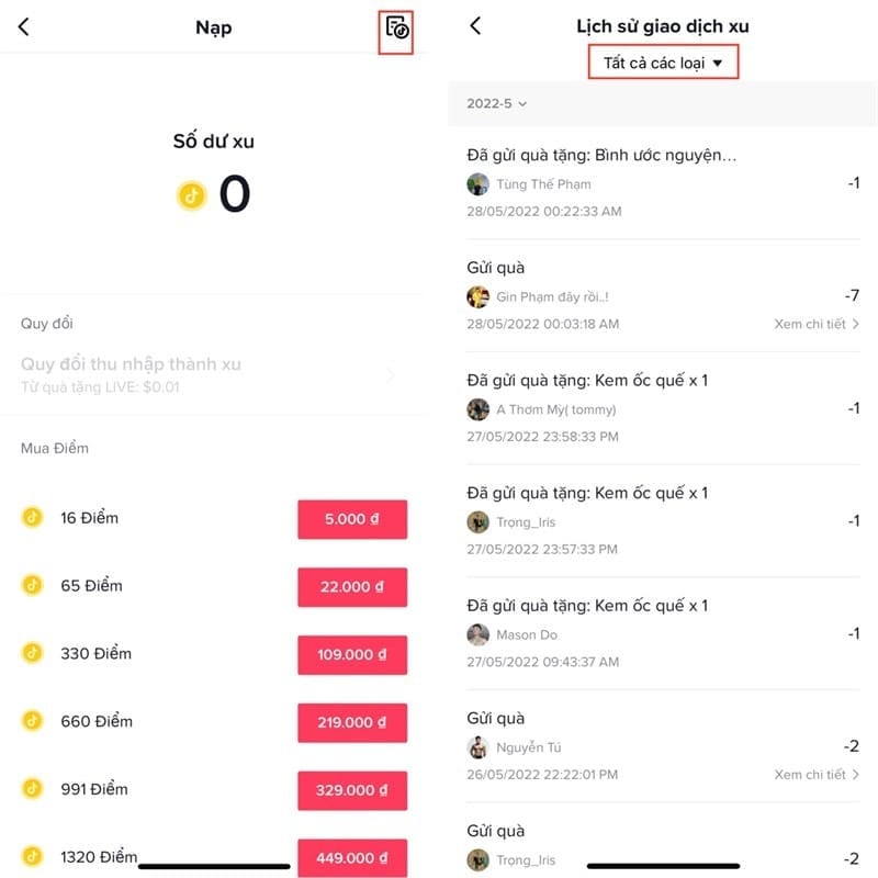 Cách xem lịch sử nạp xu trên TikTok Cách xem lịch sử nạp xu trên TikTok