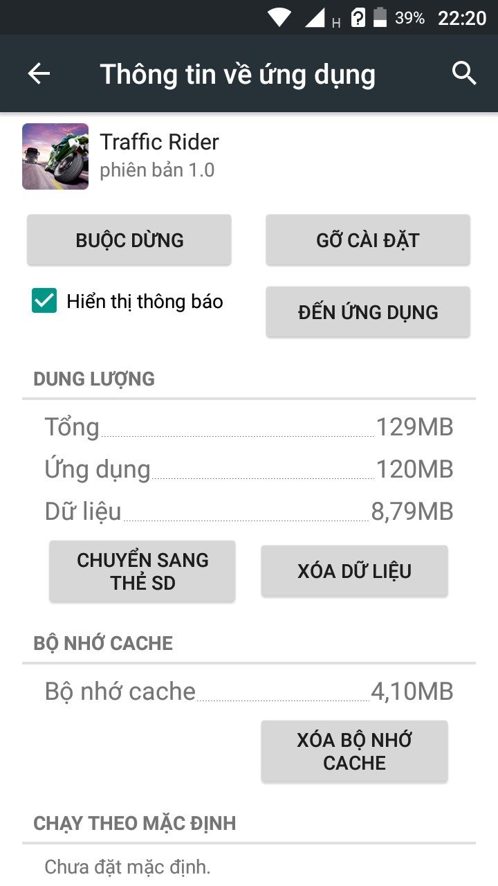 Tổng dung lượng dữ liệu mà Traffic Rider phát sinh sau khi cài đặt