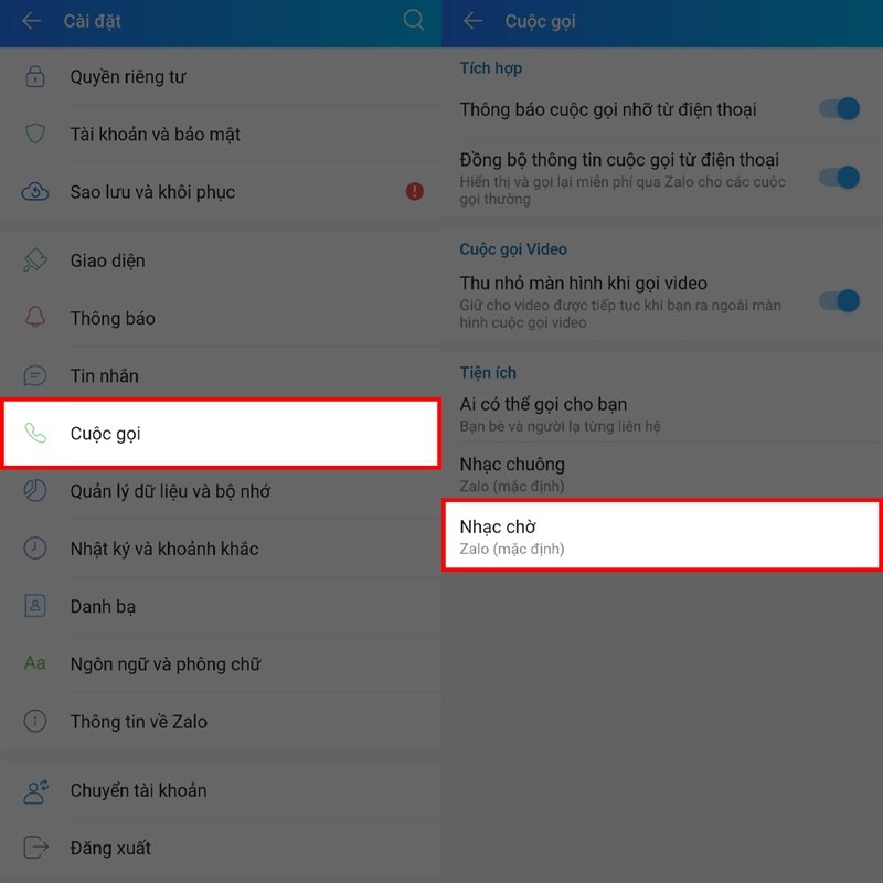 Cách cài nhạc nhờ cuộc gọi Zalo