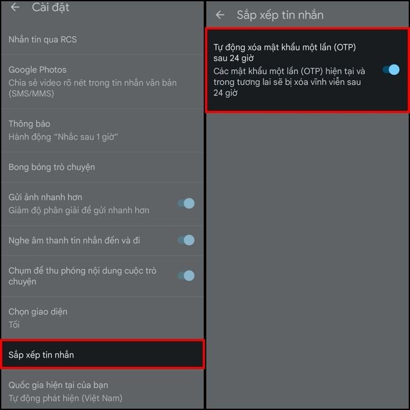 Cách tự động xóa tin nhắn mã OTP trên Android