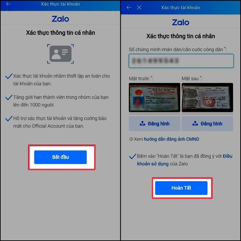 Cách xác thực tài khoản Zalo