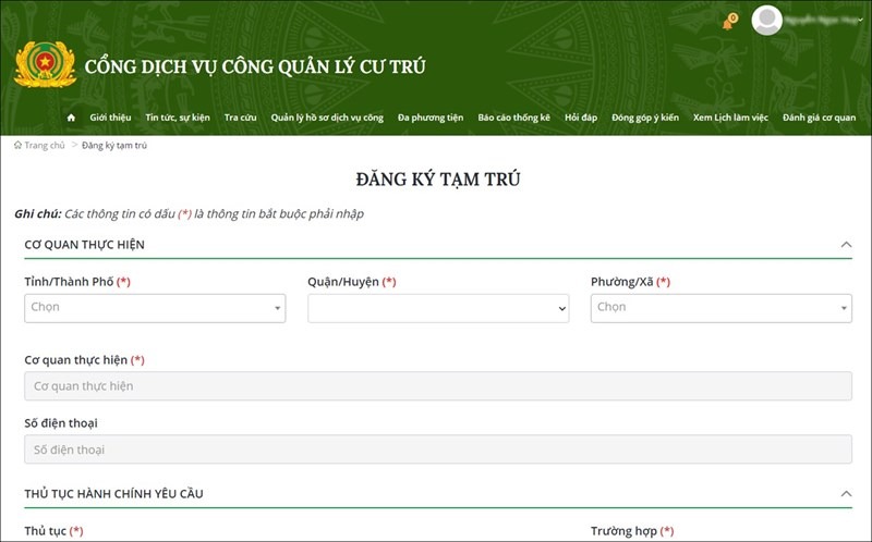 Cách đăng ký tạm trú online