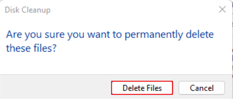 Nhấn chọn vào nút Delete Files.