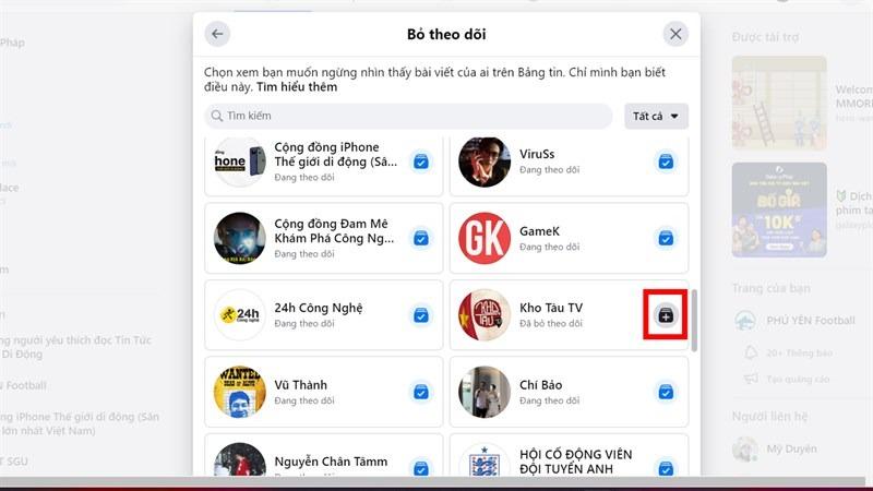 Bỏ theo dõi nhiều người cùng lúc bằng máy tính Bỏ theo dõi nhiều người cùng lúc bằng máy tính